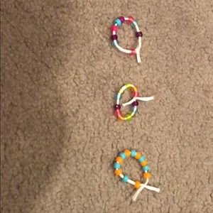 Multi colored bracelets.